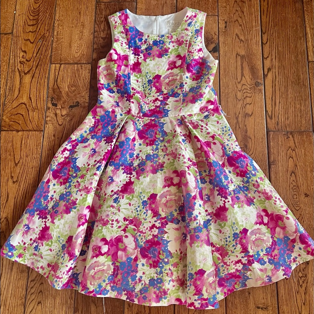 GIRLS Fit & Flare Floral DRESS SIZE 12 BLUSH